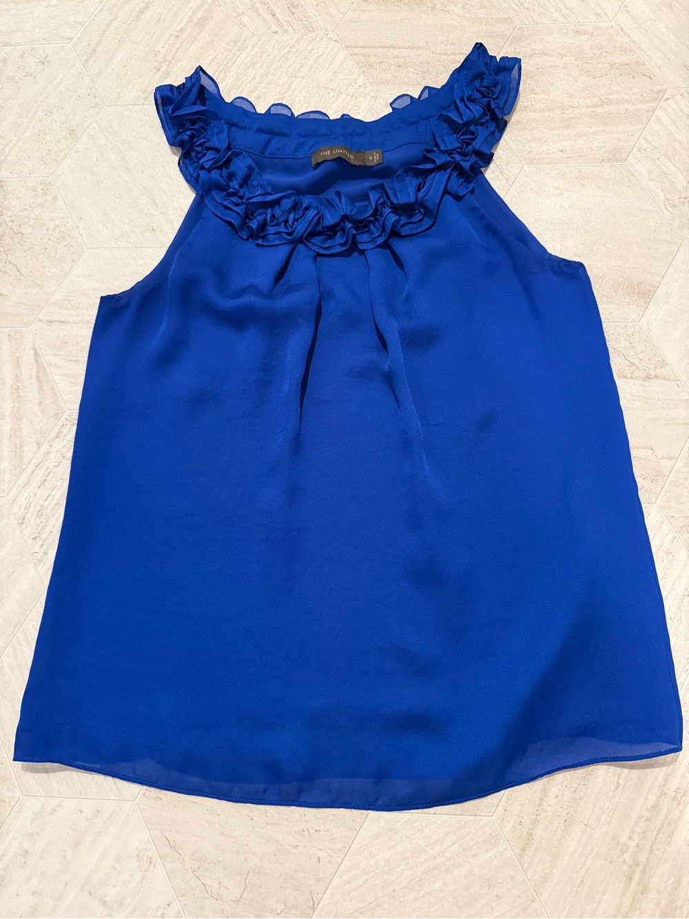 The Limited Royal Blue Ruffled Neck Sleeveless Camisole